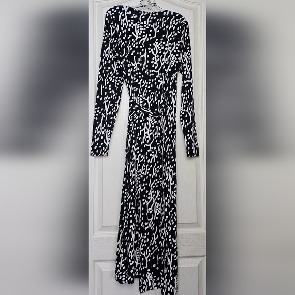 Long Sleeve Midi Sea Spots Wrap Dress Diane Von Furstenberg | BLACK & WHITE | XS - Picture 6 of 10